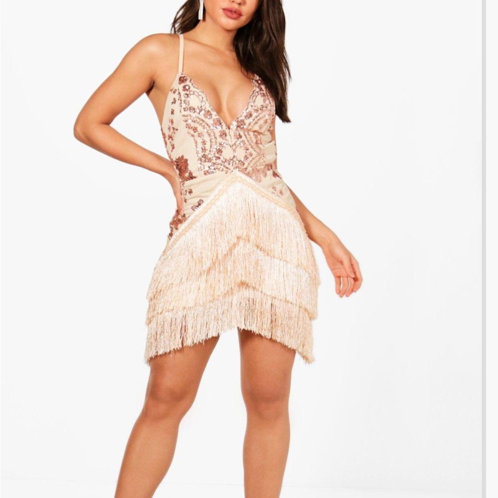 Boohoo rose gold dress